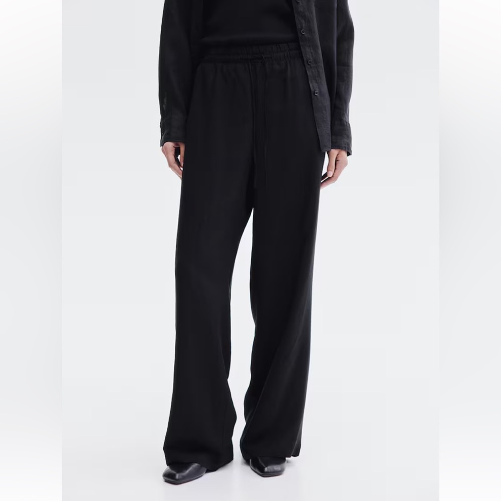 Black Linen Pull on Pants